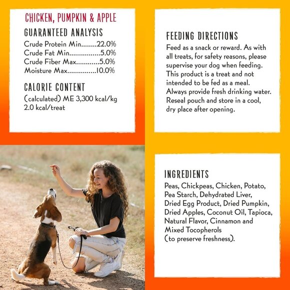 NWT 3 Bags of Charlee Bear Dog Treas Crunch Chicken, Pumpkin & Apple Flavor - Picture 4 of 8